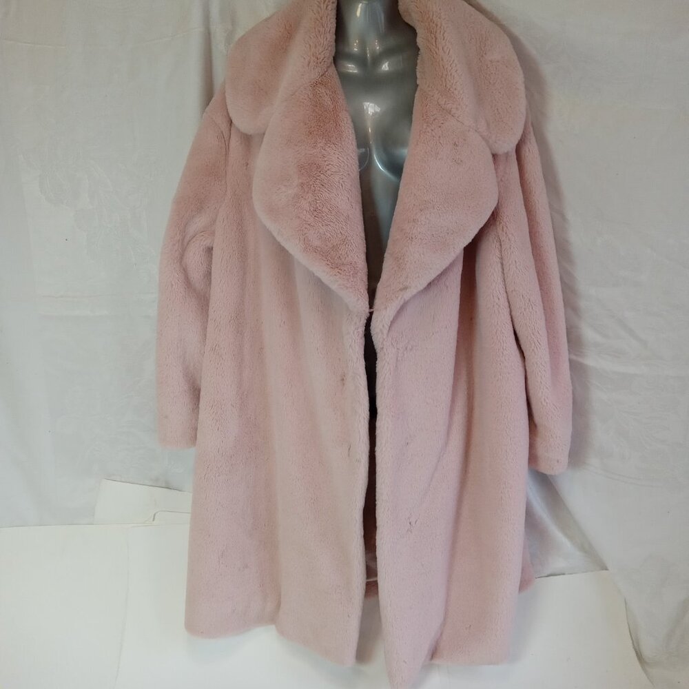 Adrienne Landau Coat Women’s 2XL Pink Faux Fur Long Winter Plus Size Plush